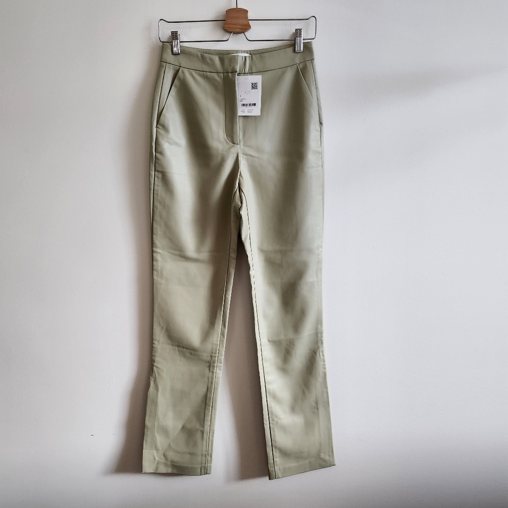 OAK + FORT | NWT US 4 Faux Leather Full Length Pants | tan